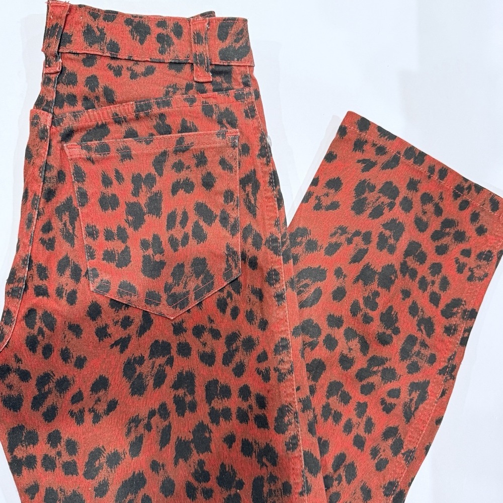 Miaou Tommy Pant Red Leopard Print Jeans Size 23 Stretch Fitted High Rise